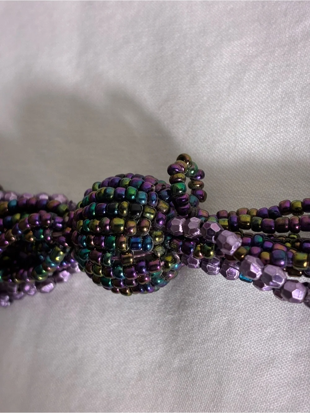 Womens belt beaded 35” plus tassels Purple/black Multi-Strand Waist Belt